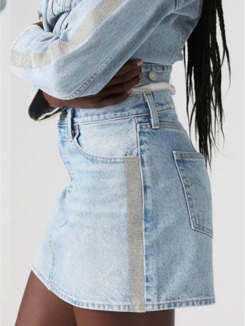 Levi’s Denim Icon Mini Skirt Silver Tuxedo Stripe Size 30 NWT